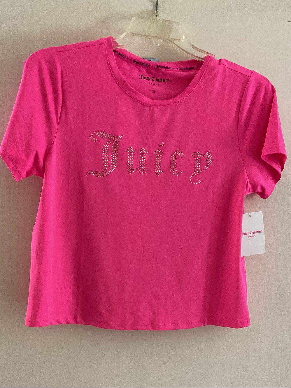 Juicy Couture Sport Bright Pink Rhinestone Logo Tee NWT